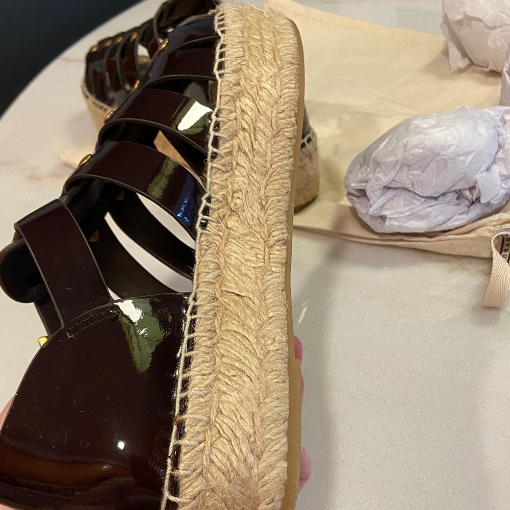 Tory Burch Black Patent Espadrille Sandals - Picture 8 of 10